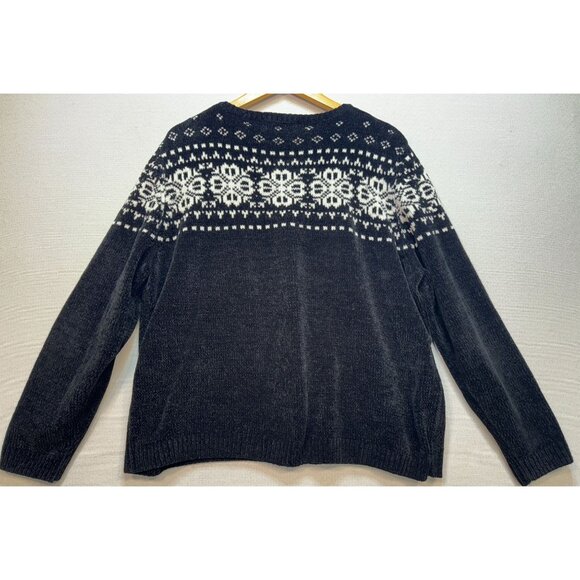 Alfred Dunner Women Zip Up Fair Isle Chenille Cardigan Sweater Sz XL Black White - Picture 2 of 10